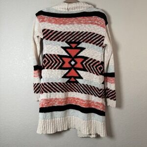 Atmosphere Cardigan Open Front Duster Geometric Aztec Print Sweater Knit